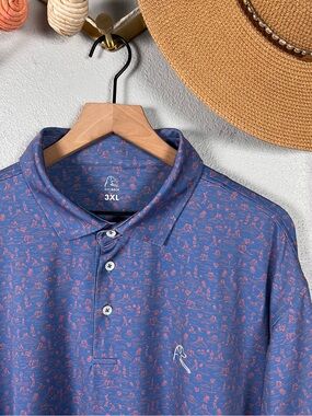 Rhoback Performance Golf Polo Blue Arizona Desert Cactus Southwest Print 3XL